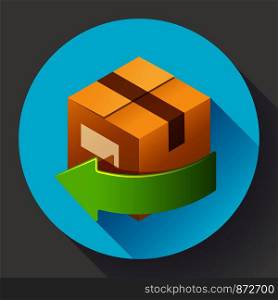 Delivery and free return of gifts or parcels. Shipping Concept icon for internet store. Flat design style.. Delivery and free return of gifts or parcels. Shipping icon for internet store