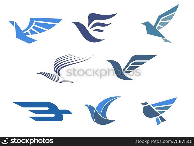 Delivery and shipping symbols with abstract stylized flying bird isolated on white, for fast delivering concept design
