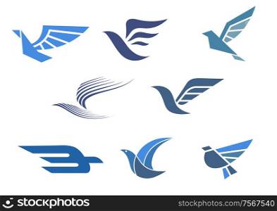 Delivery and shipping symbols with abstract stylized flying bird isolated on white, for fast delivering concept design