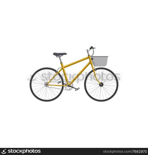 Delivery bicycle, fixed-gear bike vector isolated icon. Transportation item, delivering mail transport. Bicycle, mail delivering transport icon