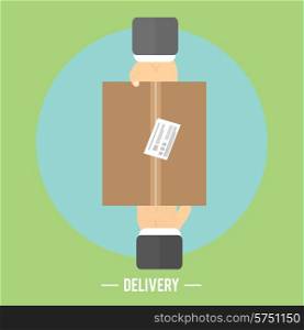 Delivery box and two hands. Delivery service 24 hours. Cargo truck symbol