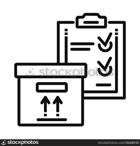 Delivery box check list icon. Outline delivery box check list vector icon for web design isolated on white background. Delivery box check list icon, outline style