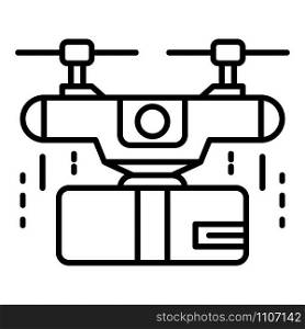 Delivery box drone icon. Outline delivery box drone vector icon for web design isolated on white background. Delivery box drone icon, outline style