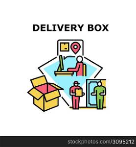 Delivery Box Vector Icon Concept. Delivery Box For Putting Good Product And Shipping To Customer, Transportation Company Service Man Delivering Cardboard To Client Home Door Color Illustration. Delivery Box Vector Concept Color Illustration