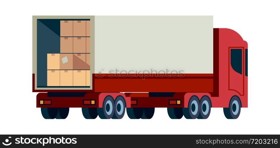 Delivery cargo truck. Loading transport with pallet vector flat carriage service illustration. Delivery cargo truck. Loading transport with pallet vector flat illustration