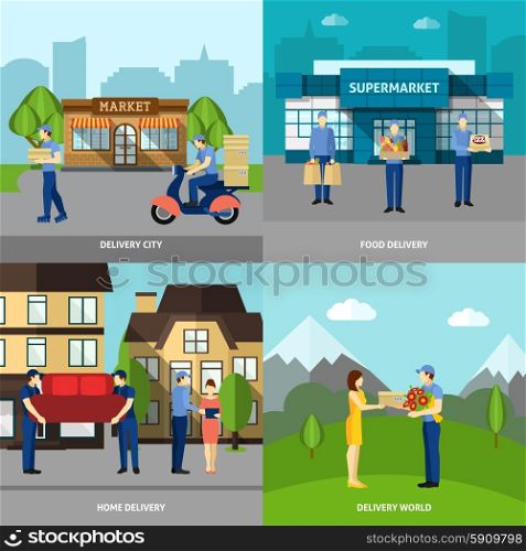 Delivery design concept set with city and world shipping flat icons isolated vector illustration. Delivery Icons Set