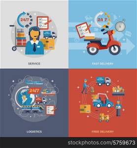 Delivery design concept set with fast free logistic service flat icons isolated vector illustration. Delivery Flat Set
