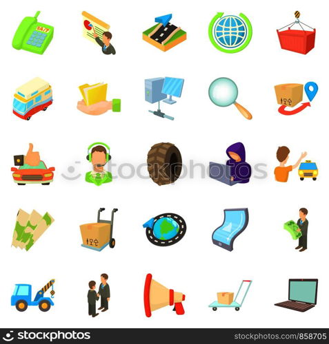 Delivery development icons set. Cartoon set of 25 delivery development vector icons for web isolated on white background. Delivery development icons set, cartoon style