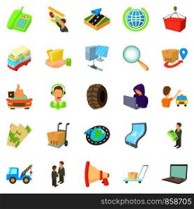 Delivery development icons set. Cartoon set of 25 delivery development vector icons for web isolated on white background. Delivery development icons set, cartoon style