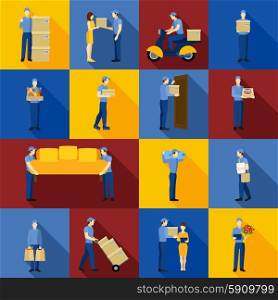Delivery freight and logistic man workers icons set isolated vector illustration. Delivery Man Icons Set