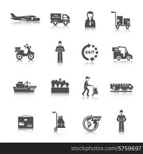 Delivery freight and transportation logistics icons black set isolated vector illustration. Delivery Icons Black