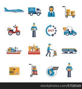 Delivery freight shipping logistic and transportation icons flat set isolated vector illustration. Delivery Icons Flat Set