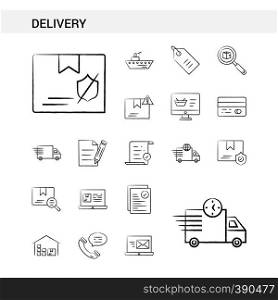 Delivery hand drawn Icon set style, isolated on white background. - Vector