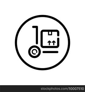 Delivery handcart. Shipping cart with box. Commerce outline icon in a circle. Isolated vector illustration