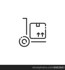 Delivery handcart thin line icon. Shipping cart with box. Isolated outline commerce vector illustration