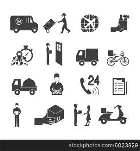 Delivery Icon Set. Delivery icon set with transport order service in white and black vector illustration