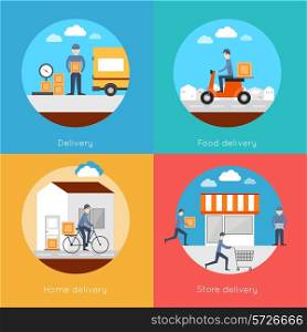 Delivery icons flat set with food home store services isolated vector illustration