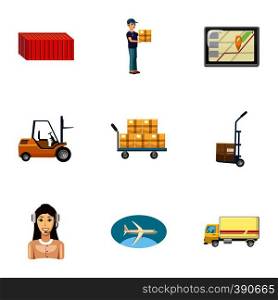 Delivery icons set. Cartoon illustration of 9 delivery vector icons for web. Delivery icons set, cartoon style