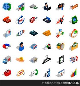 Delivery icons set. Isometric style of 36 delivery vector icons for web isolated on white background. Delivery icons set, isometric style