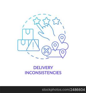 Delivery inconsistencies blue gradient icon. Machine industry. Lean manufacturing disadvantage abstract idea thin line illustration. Isolated outline drawing. Myriad Pro-Bold font used. Delivery inconsistencies blue gradient icon