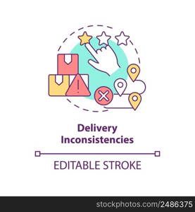 Delivery inconsistencies concept icon. Lean manufacturing disadvantage abstract idea thin line illustration. Isolated outline drawing. Editable stroke. Arial, Myriad Pro-Bold fonts used. Delivery inconsistencies concept icon