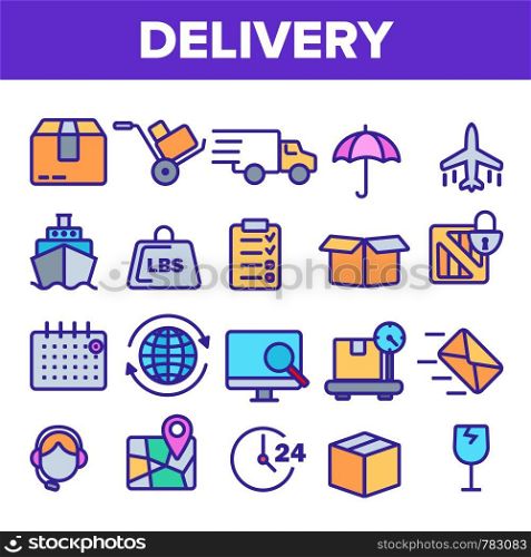 Delivery Line Icon Set Vector. Fast Transportation Service. Delivery 24 7 Logistic Support Icons. Express Order. Outline Web Illustration. Delivery Line Icon Set Vector. Fast Transportation Service. Delivery 24 Logistic Support Icons. Express Order. Thin Outline Web Illustration