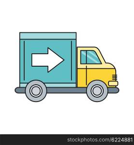 Delivery lorry driving fast design. Deliver auto, car and delivery van, truck lorry icon, shipping business, cargo vehicle transport, service transportation vector illustration