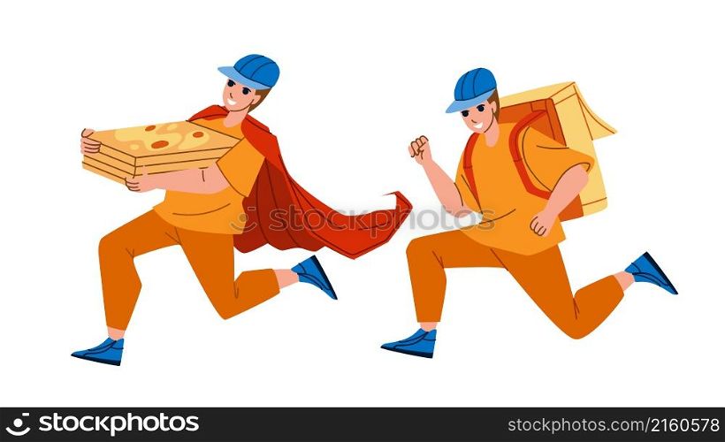 delivery man courier service. food box. fast order. deliver boy. package express person character web flat cartoon illustration. delivery man vector