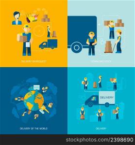 Delivery man design concepts set with request stock world icon flat isolated vector illustration