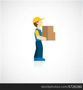 Delivery man with carton box icon flat isolated on white background vector illustration