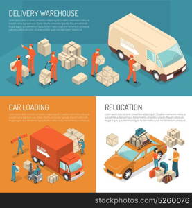 Delivery Moving Design Concept. Colored isometric delivery moving design concept with delivery warehouse car loading and relocation descriptions vector illustration