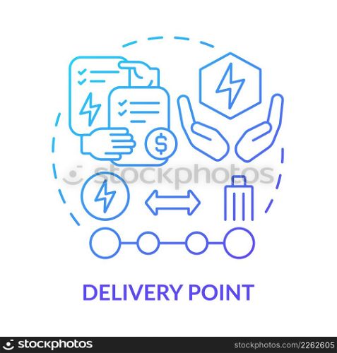 Delivery point blue gradient concept icon. Energy transmission utilities technology. PPA sales abstract idea thin line illustration. Isolated outline drawing. Myriad Pro-Bold fonts used. Delivery point blue gradient concept icon