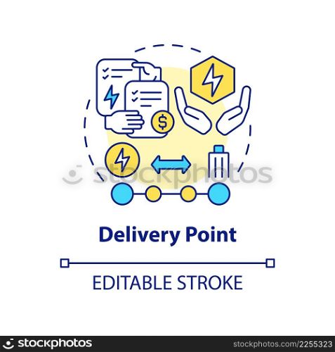 Delivery point concept icon. Energy transmission to customer. PPA sales abstract idea thin line illustration. Isolated outline drawing. Editable stroke. Arial, Myriad Pro-Bold fonts used. Delivery point concept icon