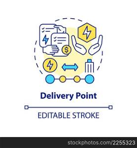 Delivery point concept icon. Energy transmission to customer. PPA sales abstract idea thin line illustration. Isolated outline drawing. Editable stroke. Arial, Myriad Pro-Bold fonts used. Delivery point concept icon