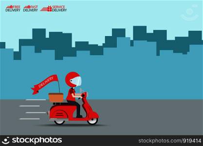 Delivery Ride Motorcycle Service, Order Worldwide Shipping, Fast and Free Transport, food express, vector illustration cartoon