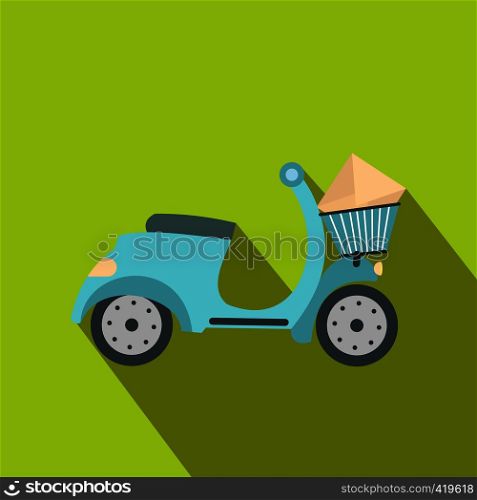 Delivery scooter flat icon on a green background. Delivery scooter flat