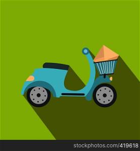 Delivery scooter flat icon on a green background. Delivery scooter flat