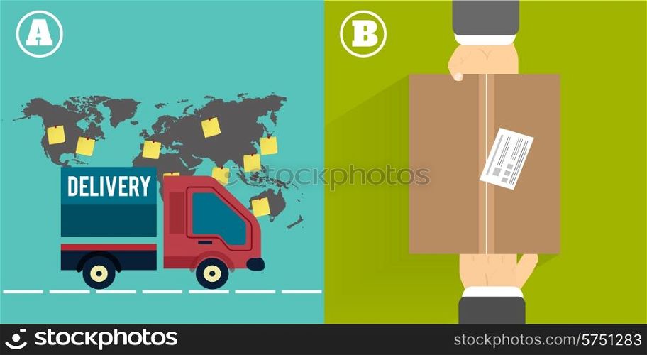 Delivery service 24 hours . Cargo truck symbol on multicolor background