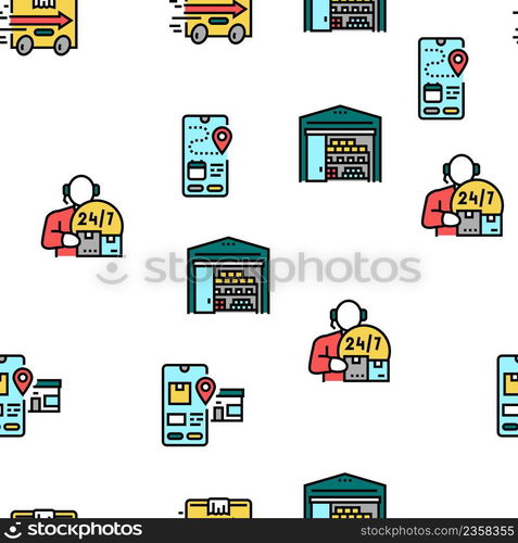 Delivery Service Application Vector Seamless Pattern Thin Line Illustration. Delivery Service Application Vector Seamless Pattern