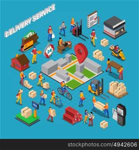 Delivery Service Concept Composition. Delivery service concept isometric composition with warehouse cargo and people vector illustration