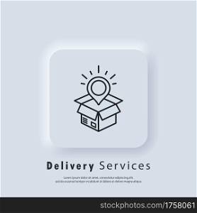 Delivery service icon. Fast delivery truck icons with box. Express delivery logo. Vector. UI icon. Distribution service. Neumorphic UI UX white user interface web button. Neumorphism