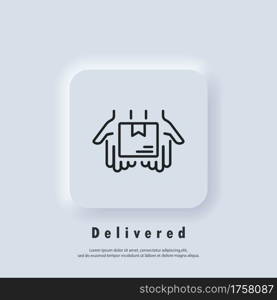 Delivery service icon. Fast delivery truck icons with box. Express delivery logo. Vector. UI icon. Distribution service. Neumorphic UI UX white user interface web button. Neumorphism