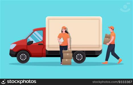 delivery service with delivery truck vector illustration