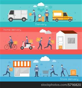 Delivery shipping banner set with food home store services isolated vector illustration