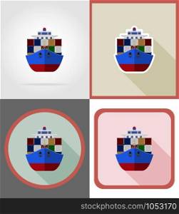 delivery shipping by sea on a ship flat icons vector illustration isolated on background