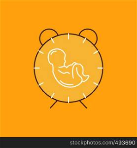delivery, time, baby, birth, child Flat Line Filled Icon. Beautiful Logo button over yellow background for UI and UX, website or mobile application. Vector EPS10 Abstract Template background