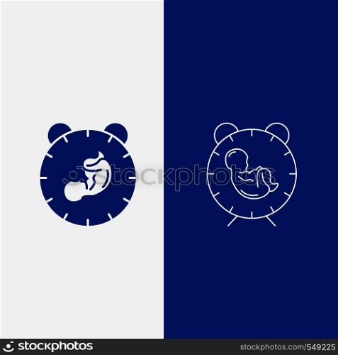 delivery, time, baby, birth, child Line and Glyph web Button in Blue color Vertical Banner for UI and UX, website or mobile application. Vector EPS10 Abstract Template background
