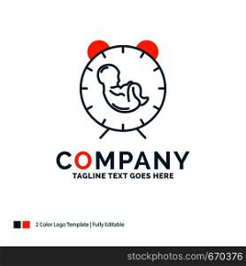 delivery, time, baby, birth, child Logo Design. Blue and Orange Brand Name Design. Place for Tagline. Business Logo template.