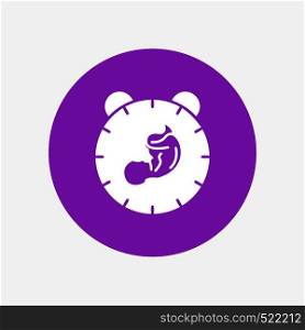 delivery, time, baby, birth, child White Glyph Icon in Circle. Vector Button illustration. Vector EPS10 Abstract Template background