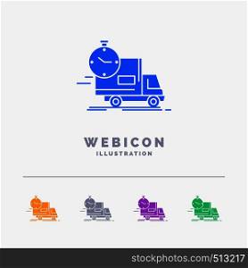 delivery, time, shipping, transport, truck 5 Color Glyph Web Icon Template isolated on white. Vector illustration. Vector EPS10 Abstract Template background